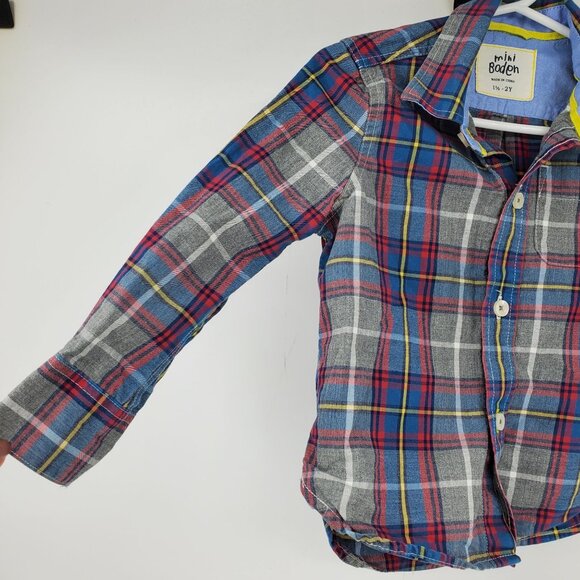 Mini Boden Long Sleeved Plaid Button Down Shirt Size 1.5 - 2Y - Picture 5 of 7
